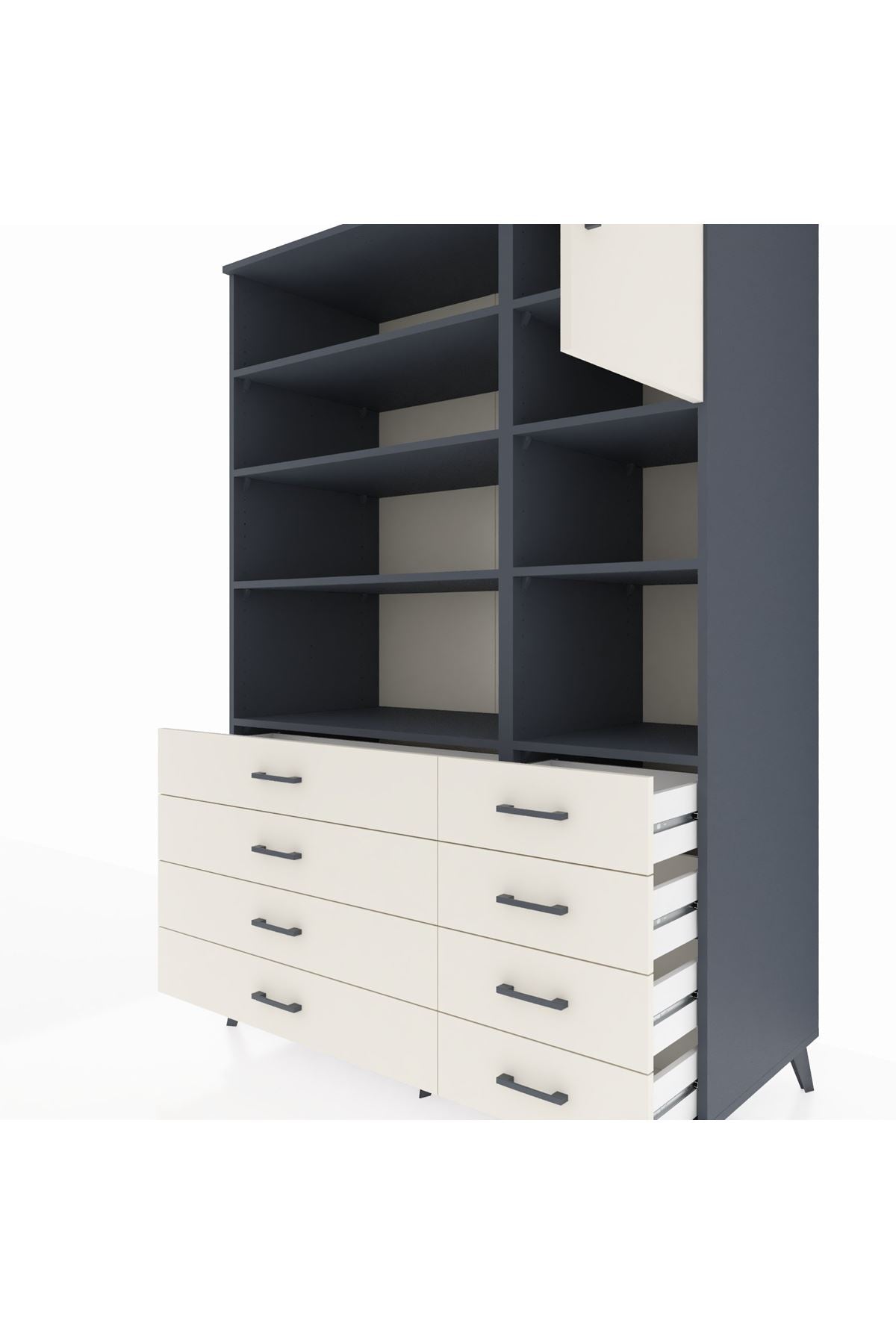 Kronos Dolap 8 Raflı 8 Çekmeceli Tek Kapaklı 132x59x195 Antrasit-Aytaşı/Aytaşı