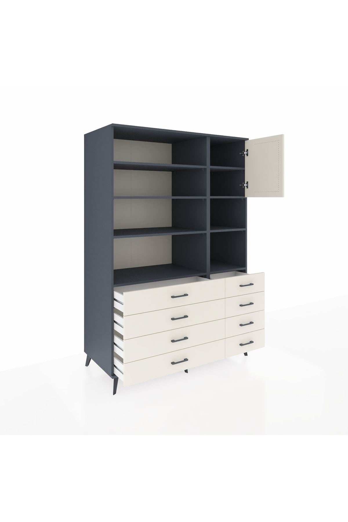 Kronos Dolap 8 Raflı 8 Çekmeceli Tek Kapaklı 132x59x195 Antrasit-Aytaşı/Aytaşı