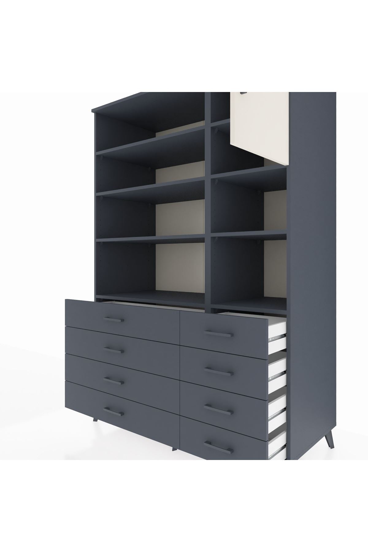 Kronos Dolap 8 Raflı 8 Çekmeceli Tek Kapaklı 132x59x195 Antrasit-Aytaşı/Antrasit