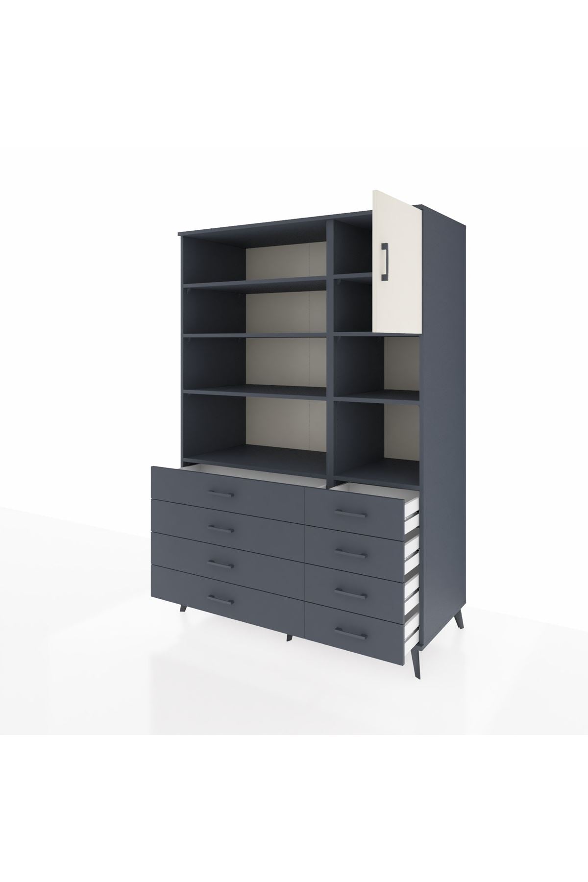Kronos Dolap 8 Raflı 8 Çekmeceli Tek Kapaklı 132x59x195 Antrasit-Aytaşı/Antrasit