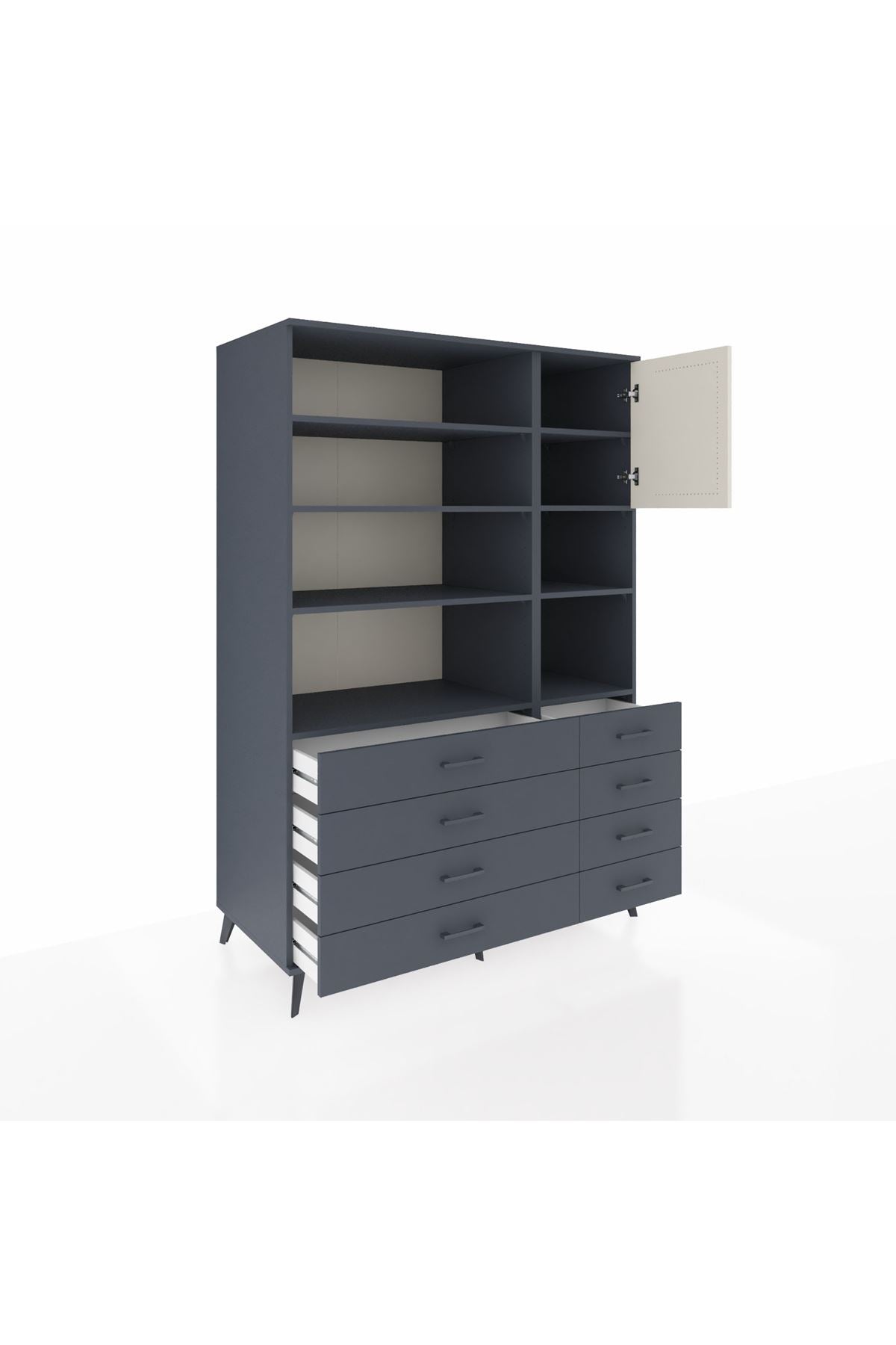 Kronos Dolap 8 Raflı 8 Çekmeceli Tek Kapaklı 132x59x195 Antrasit-Aytaşı/Antrasit