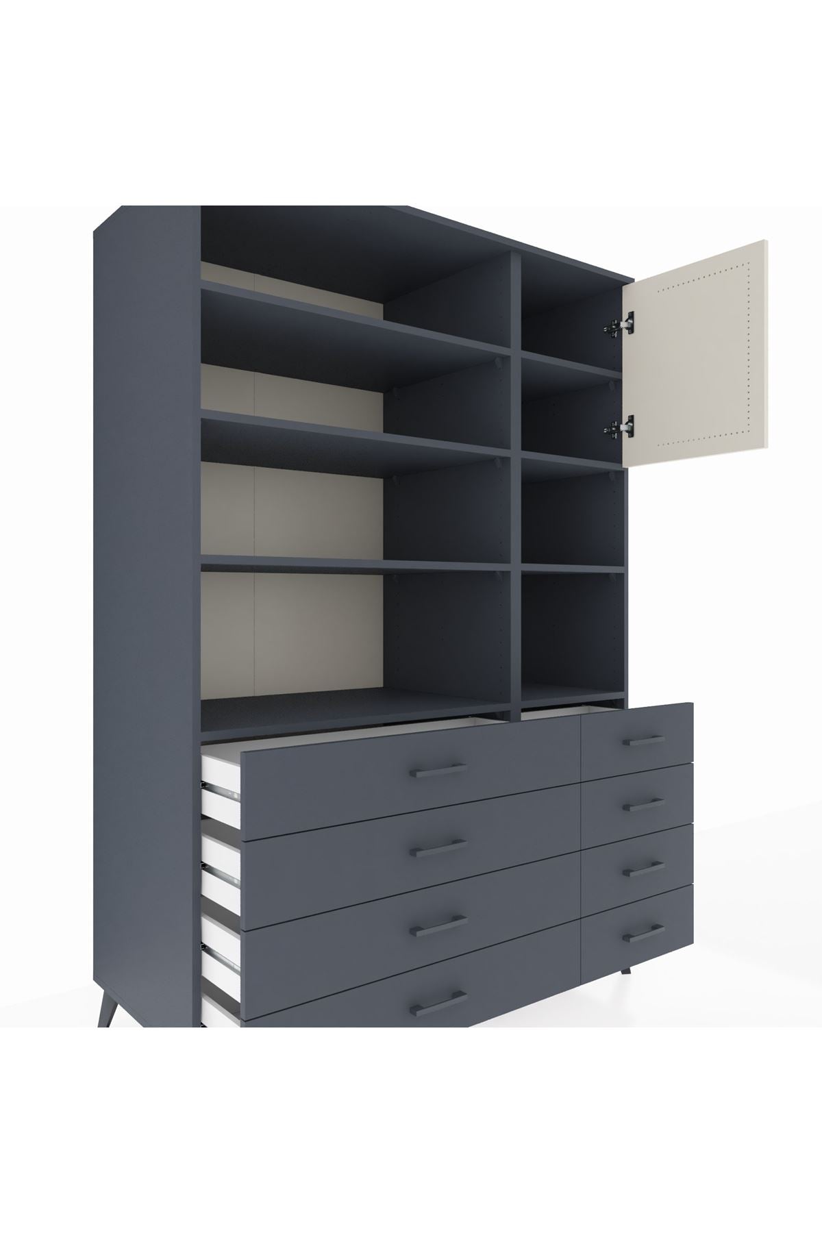Kronos Dolap 8 Raflı 8 Çekmeceli Tek Kapaklı 132x59x195 Antrasit-Aytaşı/Antrasit