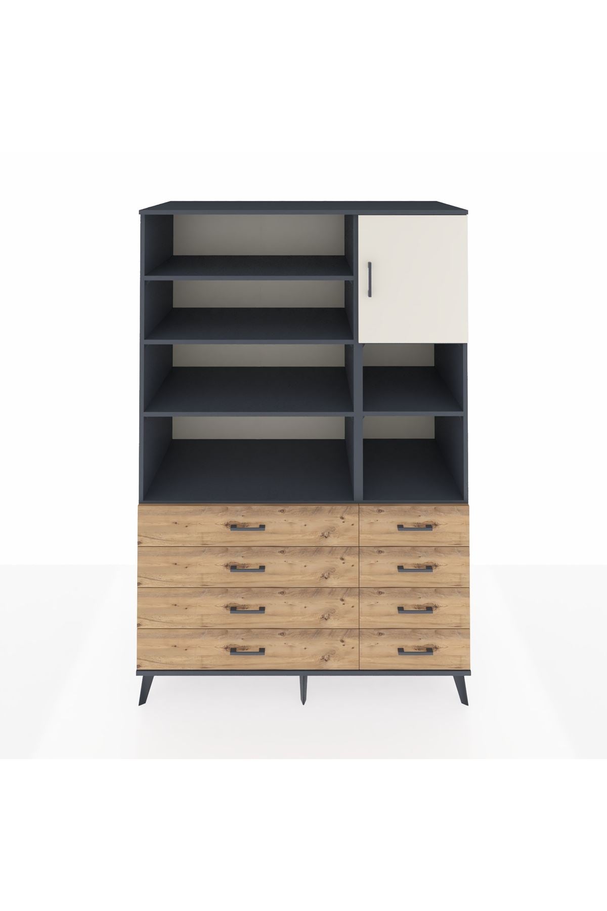 Kronos Dolap 8 Raflı 8 Çekmeceli Tek Kapaklı 132x59x195 Antrasit-Aytaşı/Çam