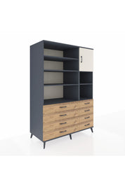 Kronos Dolap 8 Raflı 8 Çekmeceli Tek Kapaklı 132x59x195 Antrasit-Aytaşı/Çam