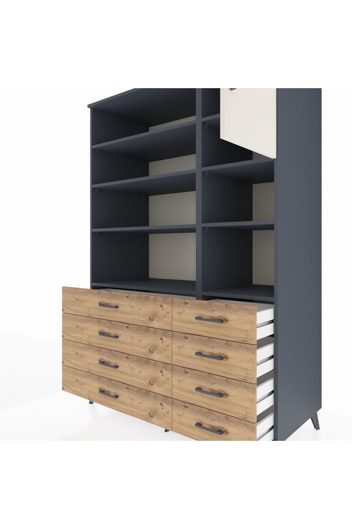 Kronos Dolap 8 Raflı 8 Çekmeceli Tek Kapaklı 132x59x195 Antrasit-Aytaşı/Çam