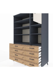 Kronos Dolap 8 Raflı 8 Çekmeceli Tek Kapaklı 132x59x195 Antrasit-Aytaşı/Çam