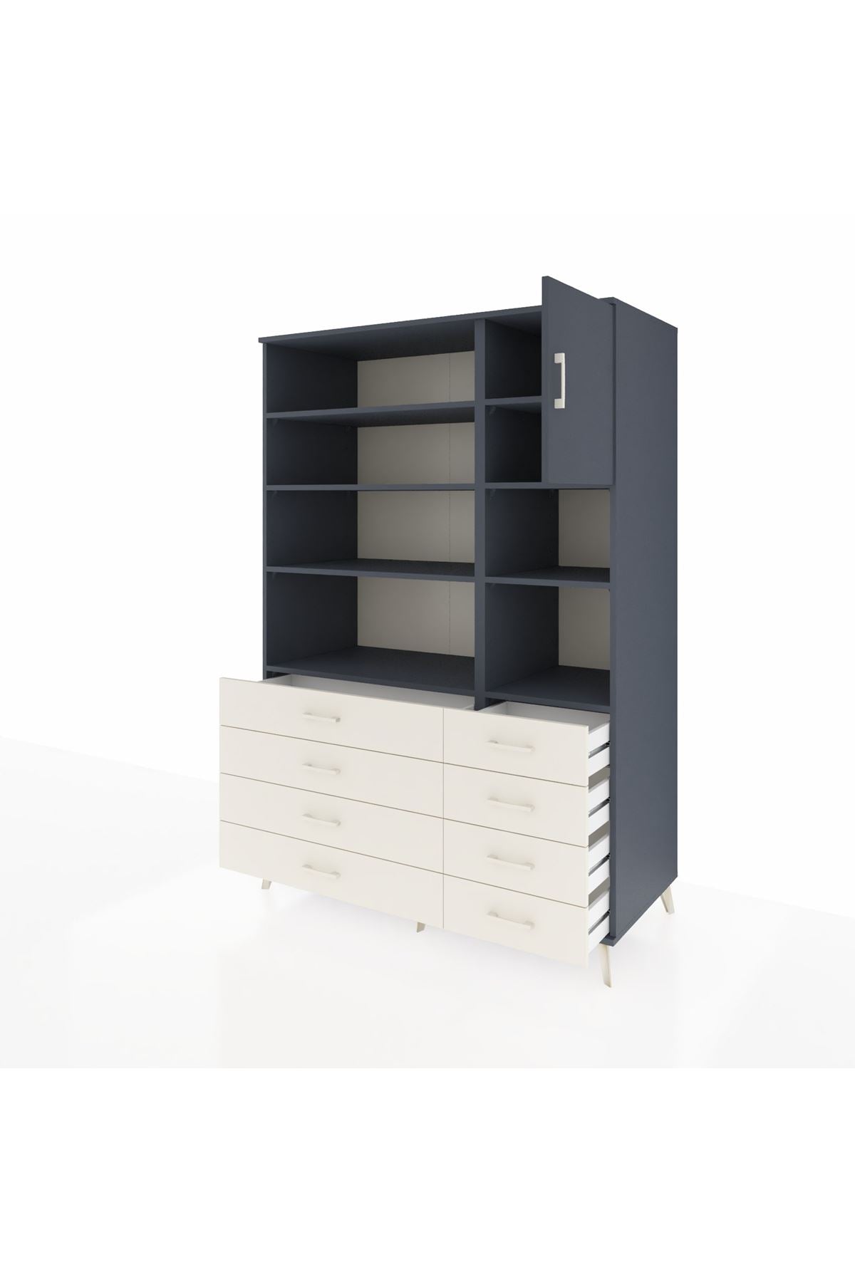 Kronos Dolap 8 Raflı 8 Çekmeceli Tek Kapaklı 132x59x195 Antrasit-Antrasit/Aytaşı