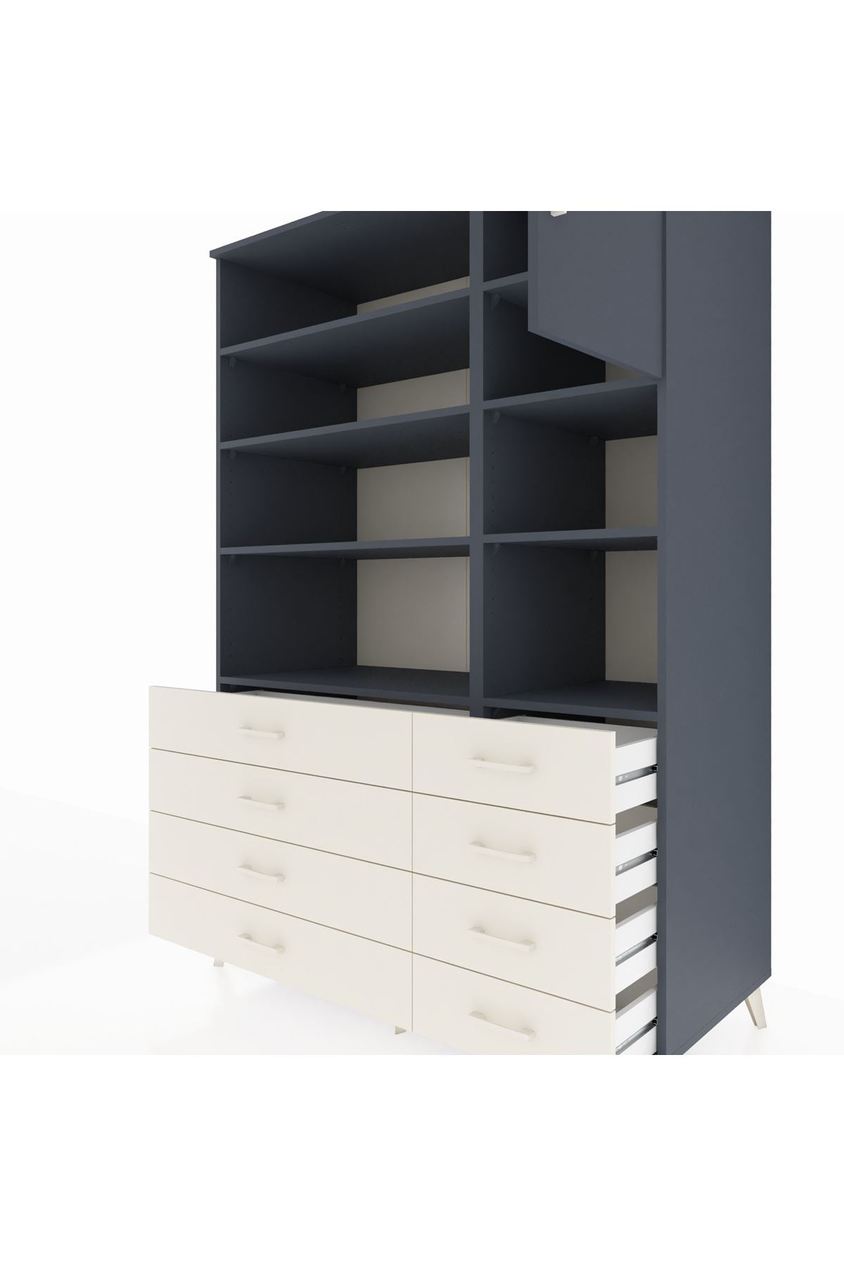 Kronos Dolap 8 Raflı 8 Çekmeceli Tek Kapaklı 132x59x195 Antrasit-Antrasit/Aytaşı