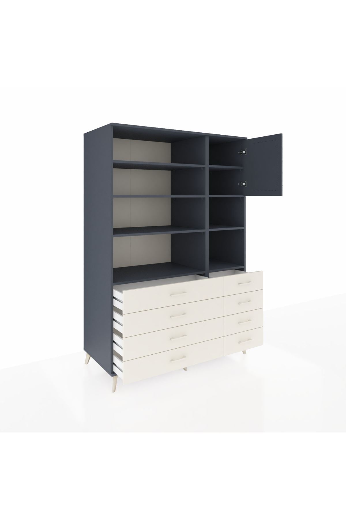 Kronos Dolap 8 Raflı 8 Çekmeceli Tek Kapaklı 132x59x195 Antrasit-Antrasit/Aytaşı