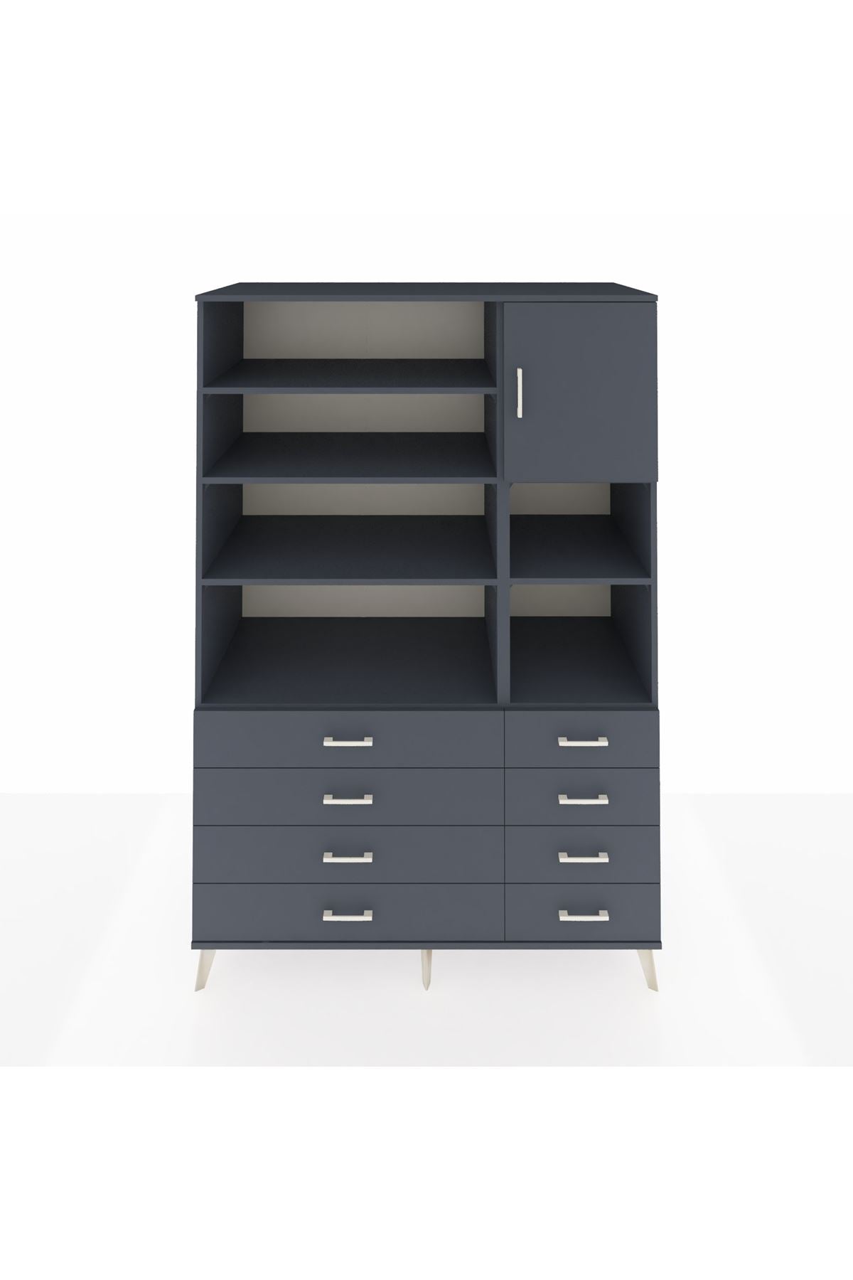 Kronos Dolap 8 Raflı 8 Çekmeceli Tek Kapaklı 132x59x195 Antrasit-Antrasit/Antrasit