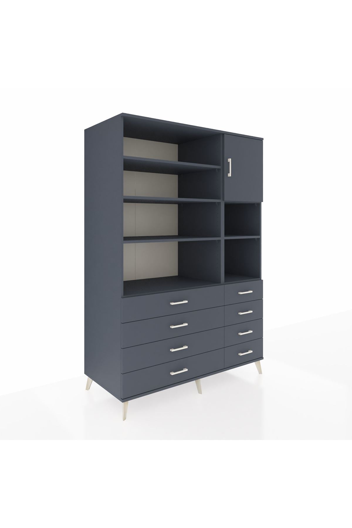 Kronos Dolap 8 Raflı 8 Çekmeceli Tek Kapaklı 132x59x195 Antrasit-Antrasit/Antrasit