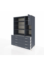 Kronos Dolap 8 Raflı 8 Çekmeceli Tek Kapaklı 132x59x195 Antrasit-Antrasit/Antrasit