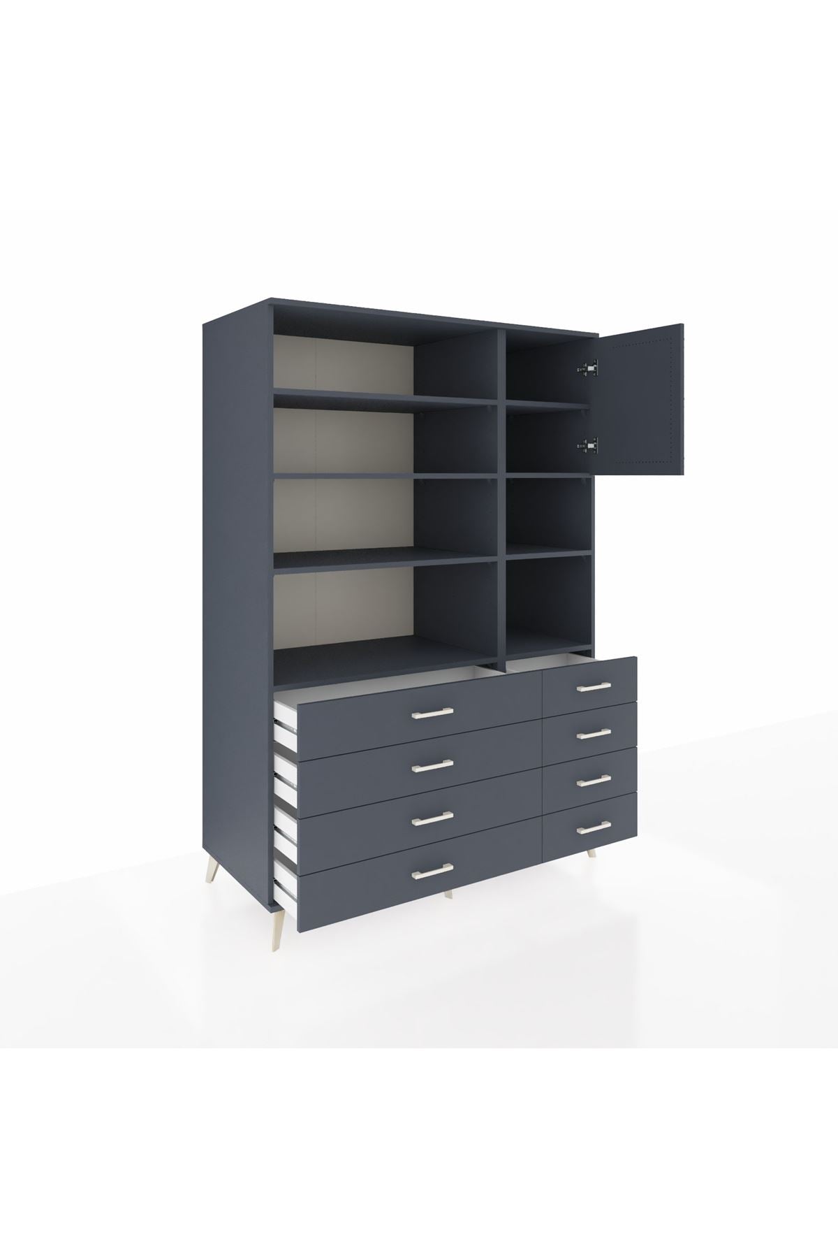 Kronos Dolap 8 Raflı 8 Çekmeceli Tek Kapaklı 132x59x195 Antrasit-Antrasit/Antrasit