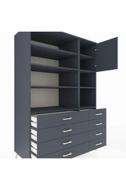 Kronos Dolap 8 Raflı 8 Çekmeceli Tek Kapaklı 132x59x195 Antrasit-Antrasit/Antrasit