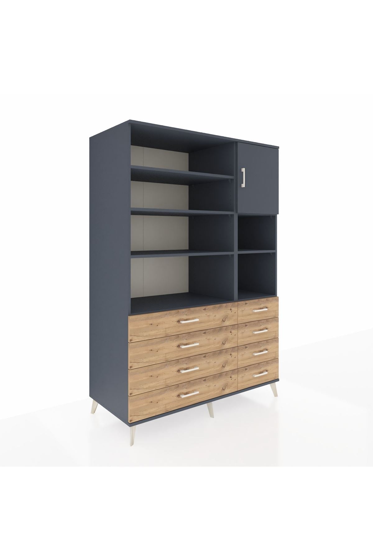 Kronos Dolap 8 Raflı 8 Çekmeceli Tek Kapaklı 132x59x195 Antrasit-Antrasit/Çam