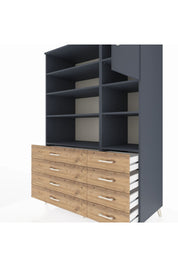 Kronos Dolap 8 Raflı 8 Çekmeceli Tek Kapaklı 132x59x195 Antrasit-Antrasit/Çam