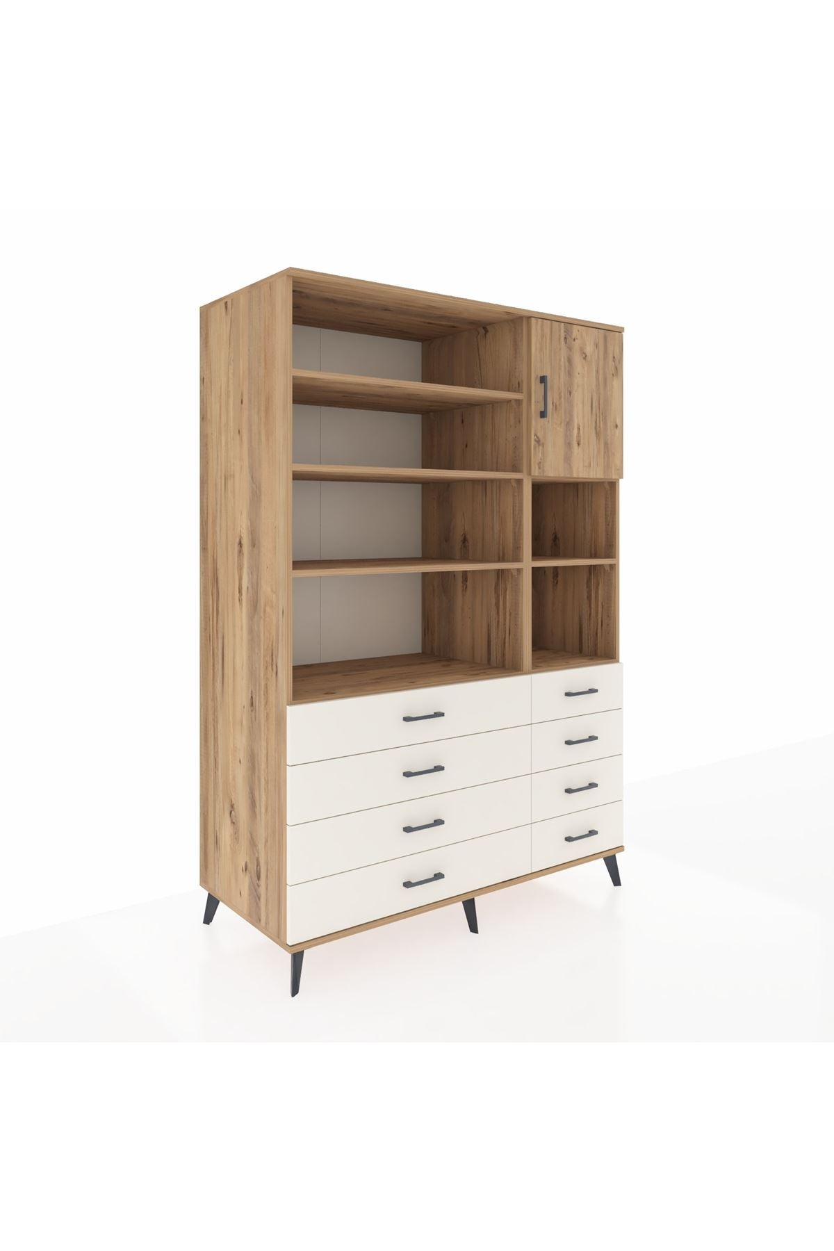 Kronos Dolap 8 Raflı 8 Çekmeceli Tek Kapaklı 132x59x195 Çam-Çam/Aytaşı