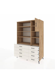 Kronos Dolap 8 Raflı 8 Çekmeceli Tek Kapaklı 132x59x195 Çam-Çam/Aytaşı
