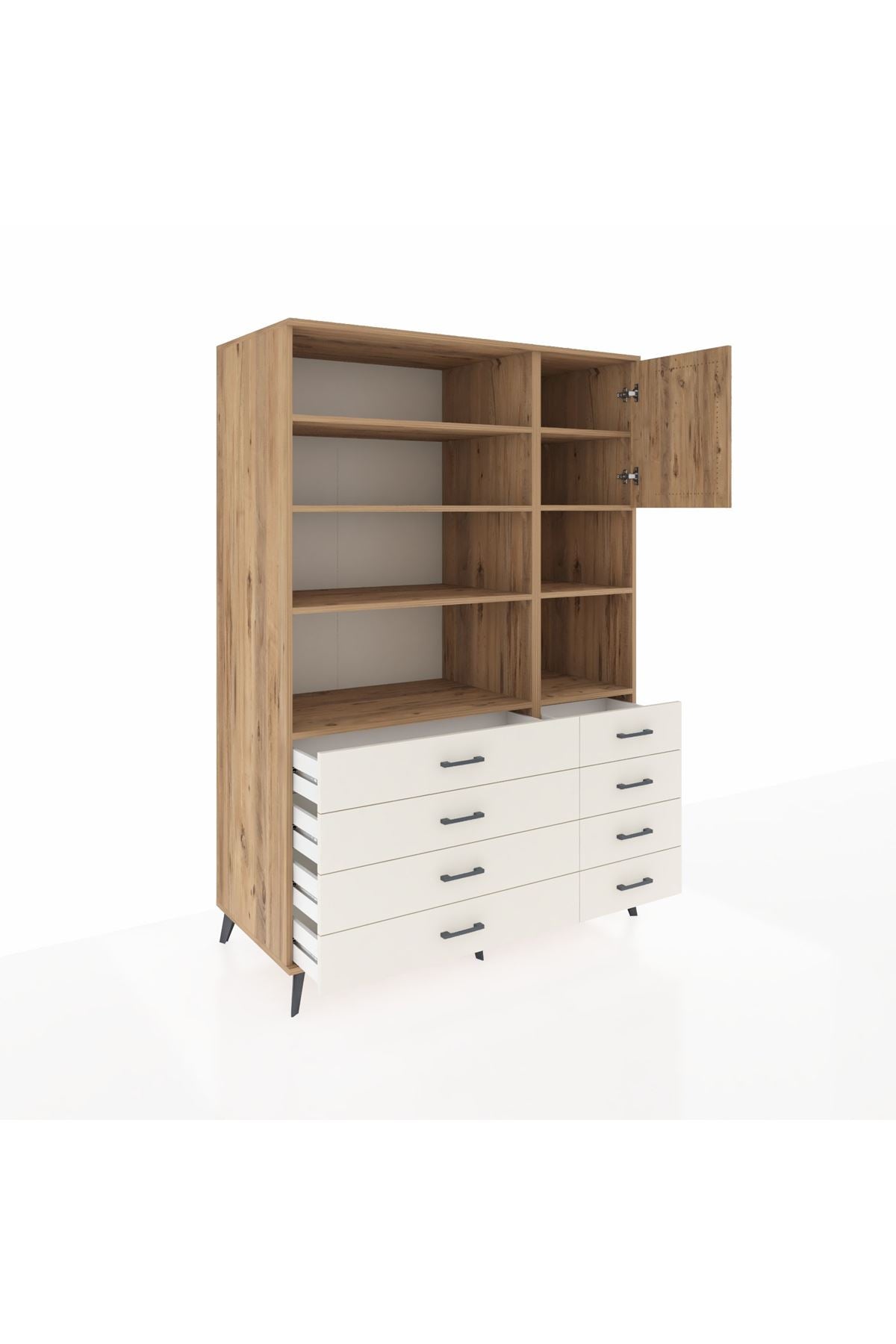 Kronos Dolap 8 Raflı 8 Çekmeceli Tek Kapaklı 132x59x195 Çam-Çam/Aytaşı