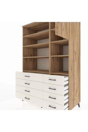Kronos Dolap 8 Raflı 8 Çekmeceli Tek Kapaklı 132x59x195 Çam-Çam/Aytaşı