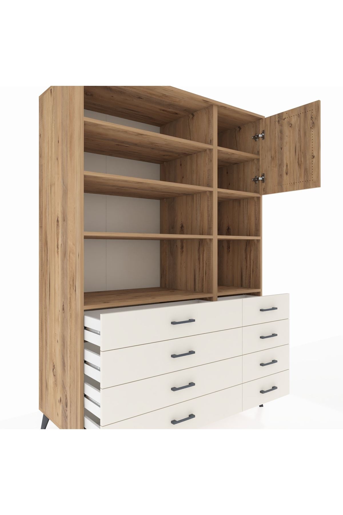 Kronos Dolap 8 Raflı 8 Çekmeceli Tek Kapaklı 132x59x195 Çam-Çam/Aytaşı