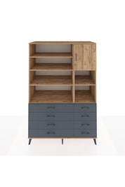 Kronos Dolap 8 Raflı 8 Çekmeceli Tek Kapaklı 132x59x195 Çam-Çam/Antrasit