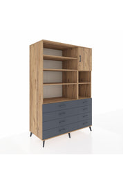 Kronos Dolap 8 Raflı 8 Çekmeceli Tek Kapaklı 132x59x195 Çam-Çam/Antrasit