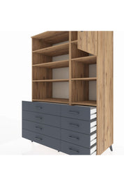 Kronos Dolap 8 Raflı 8 Çekmeceli Tek Kapaklı 132x59x195 Çam-Çam/Antrasit