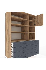 Kronos Dolap 8 Raflı 8 Çekmeceli Tek Kapaklı 132x59x195 Çam-Çam/Antrasit