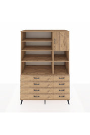 Kronos Dolap 8 Raflı 8 Çekmeceli Tek Kapaklı 132x59x195 Çam-Çam/Çam