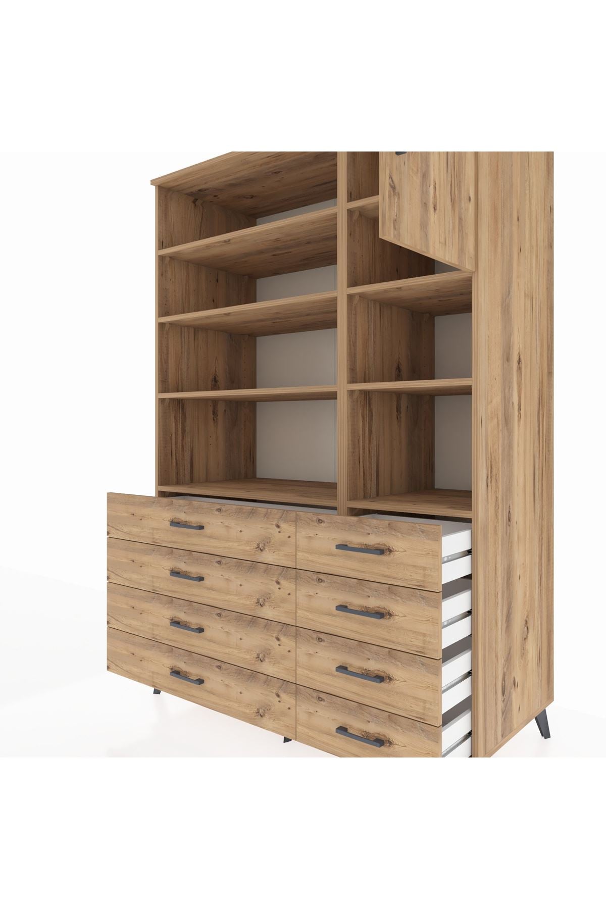 Kronos Dolap 8 Raflı 8 Çekmeceli Tek Kapaklı 132x59x195 Çam-Çam/Çam