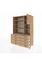 Kronos Dolap 8 Raflı 8 Çekmeceli Tek Kapaklı 132x59x195 Çam-Çam/Çam