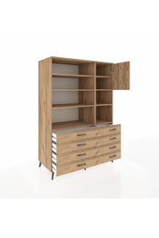 Kronos Dolap 8 Raflı 8 Çekmeceli Tek Kapaklı 132x59x195 Çam-Çam/Çam