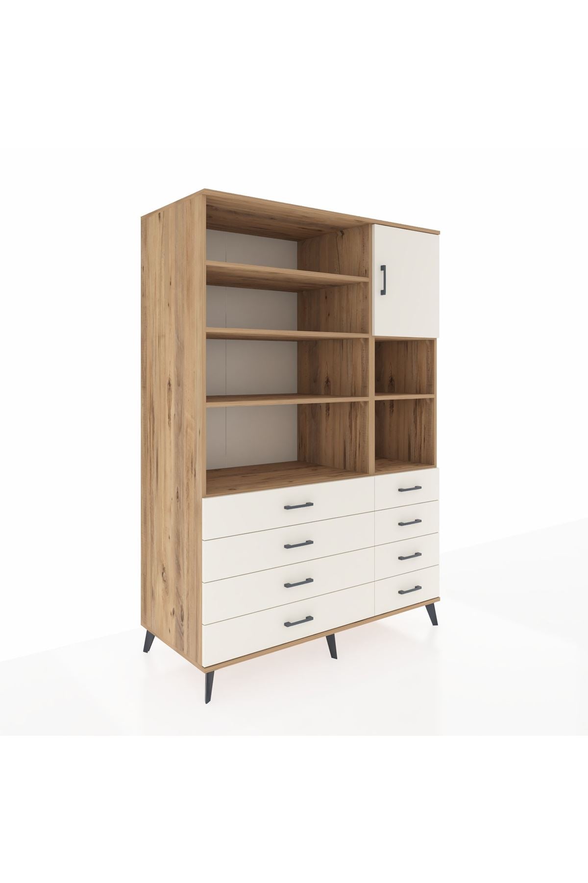 Kronos Dolap 8 Raflı 8 Çekmeceli Tek Kapaklı 132x59x195 Çam-Aytaşı/Aytaşı