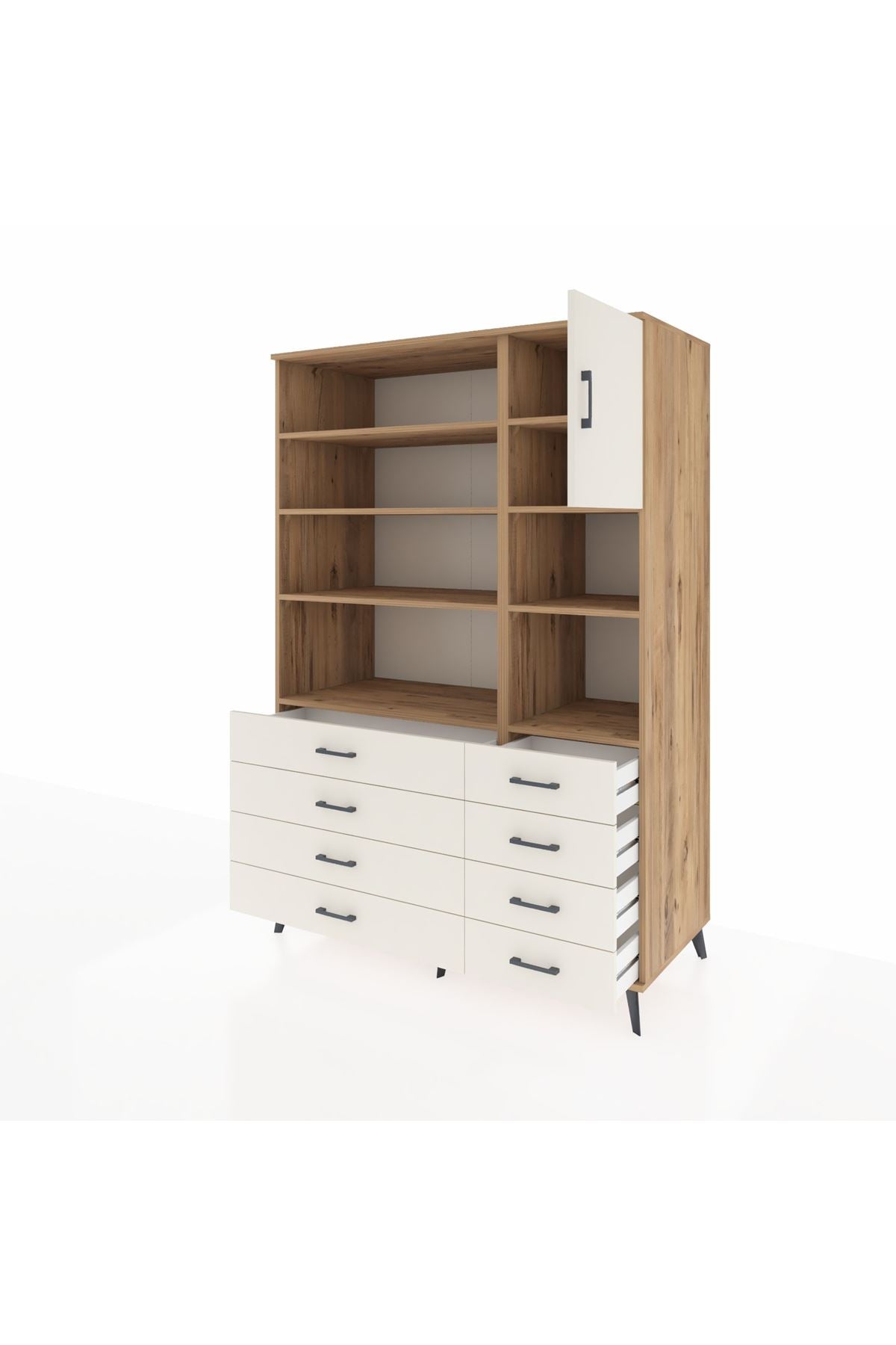 Kronos Dolap 8 Raflı 8 Çekmeceli Tek Kapaklı 132x59x195 Çam-Aytaşı/Aytaşı