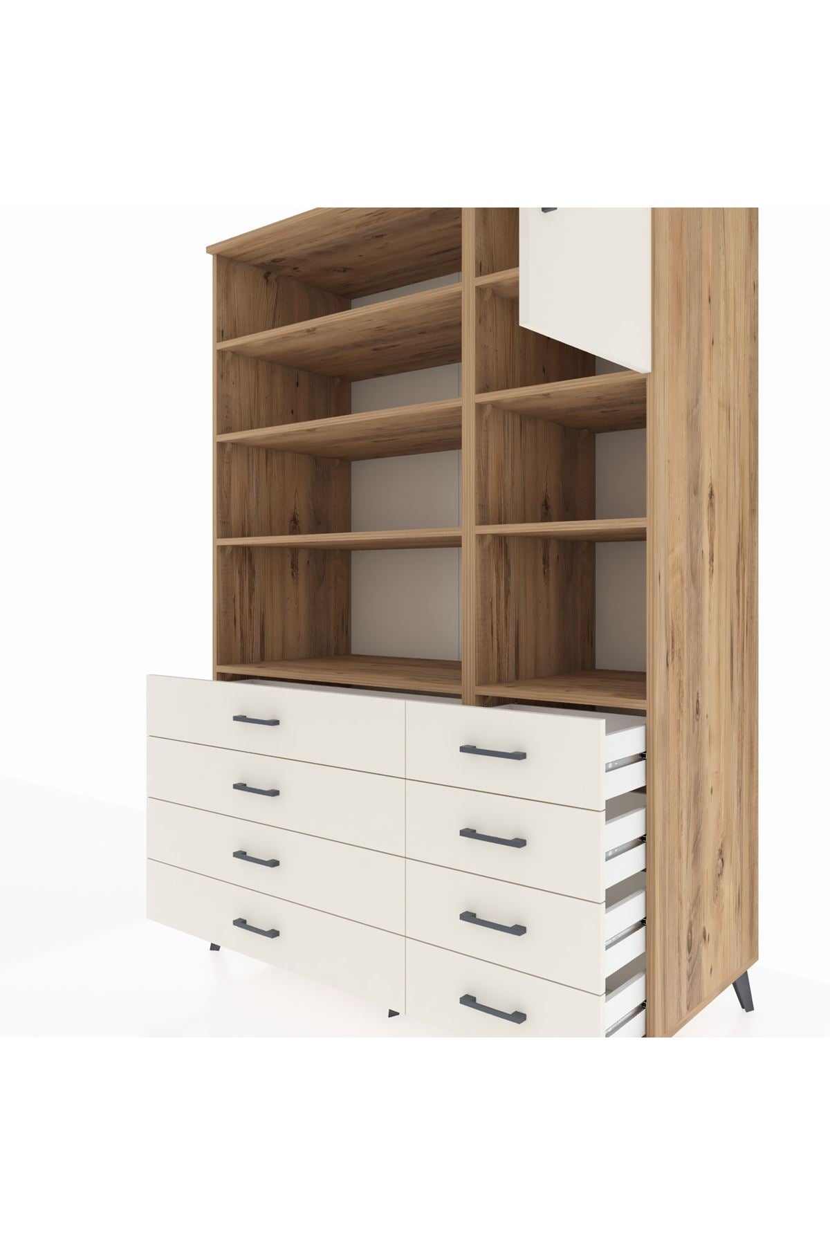 Kronos Dolap 8 Raflı 8 Çekmeceli Tek Kapaklı 132x59x195 Çam-Aytaşı/Aytaşı