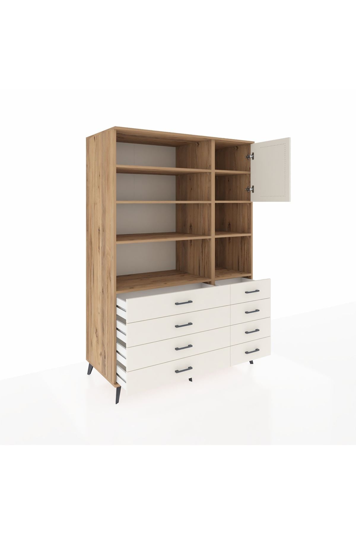 Kronos Dolap 8 Raflı 8 Çekmeceli Tek Kapaklı 132x59x195 Çam-Aytaşı/Aytaşı