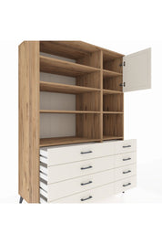 Kronos Dolap 8 Raflı 8 Çekmeceli Tek Kapaklı 132x59x195 Çam-Aytaşı/Aytaşı