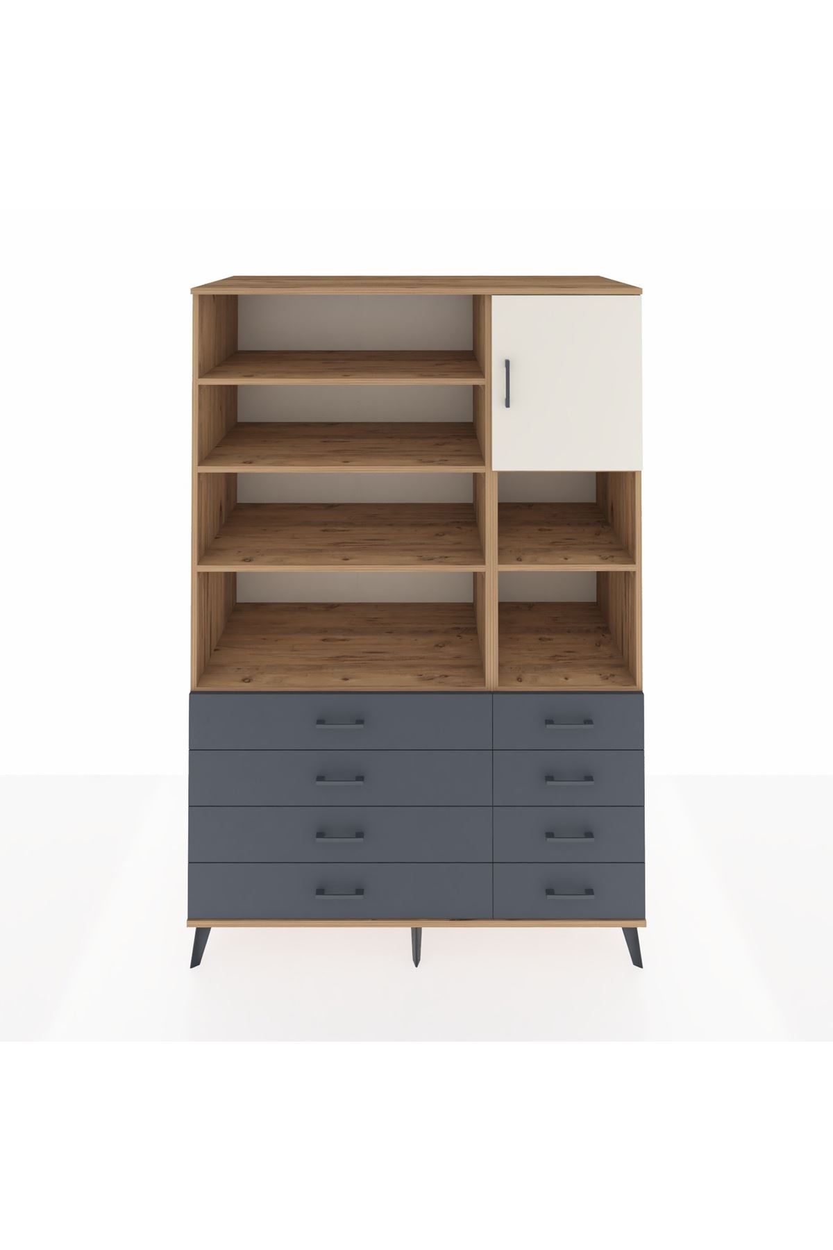 Kronos Dolap 8 Raflı 8 Çekmeceli Tek Kapaklı 132x59x195 Çam-Aytaşı/Antrasit