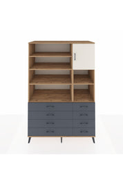 Kronos Dolap 8 Raflı 8 Çekmeceli Tek Kapaklı 132x59x195 Çam-Aytaşı/Antrasit