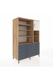 Kronos Dolap 8 Raflı 8 Çekmeceli Tek Kapaklı 132x59x195 Çam-Aytaşı/Antrasit