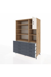 Kronos Dolap 8 Raflı 8 Çekmeceli Tek Kapaklı 132x59x195 Çam-Aytaşı/Antrasit