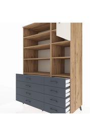 Kronos Dolap 8 Raflı 8 Çekmeceli Tek Kapaklı 132x59x195 Çam-Aytaşı/Antrasit