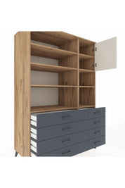 Kronos Dolap 8 Raflı 8 Çekmeceli Tek Kapaklı 132x59x195 Çam-Aytaşı/Antrasit