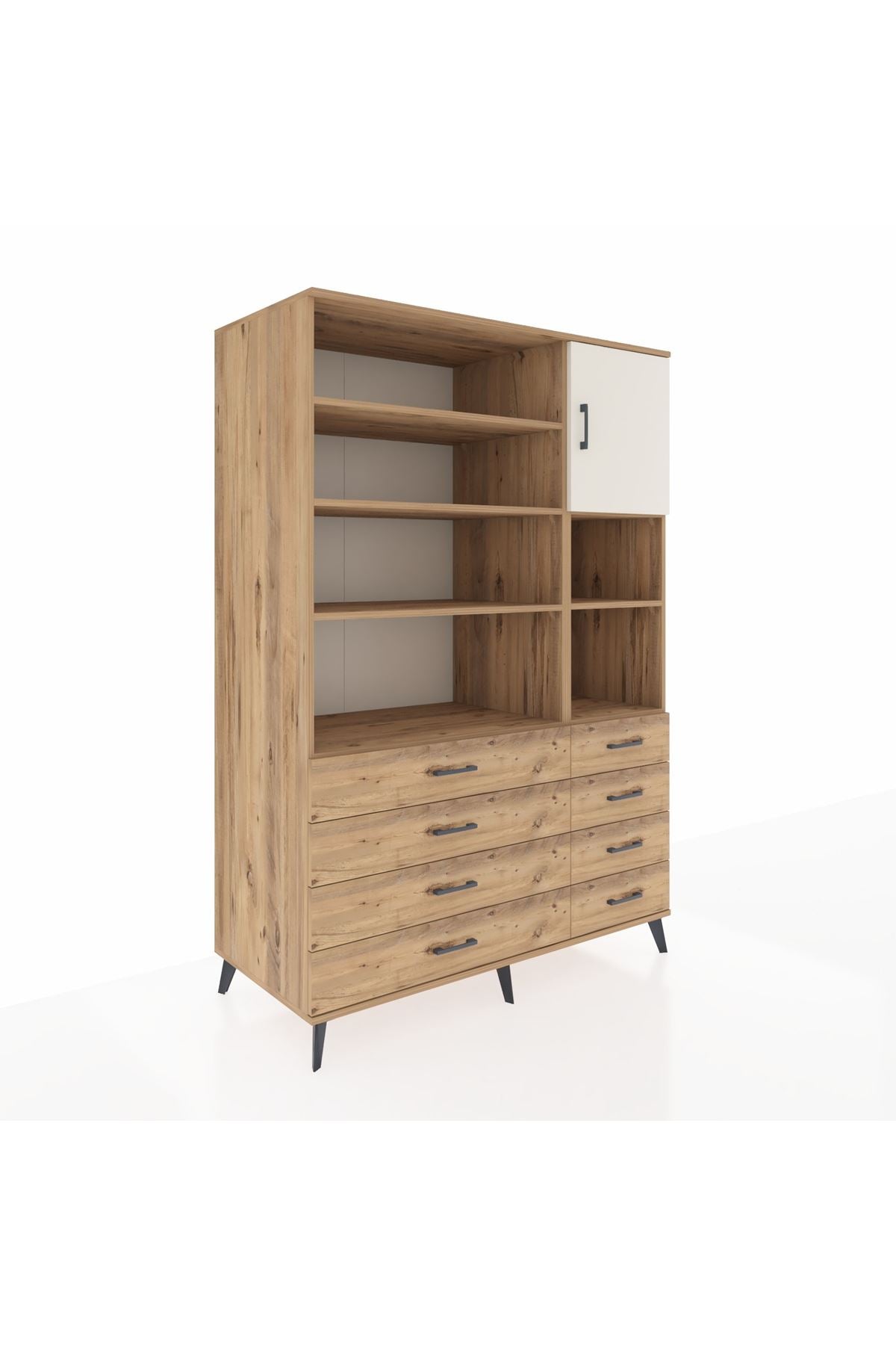 Kronos Dolap 8 Raflı 8 Çekmeceli Tek Kapaklı 132x59x195 Çam-Aytaşı/Çam