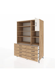 Kronos Dolap 8 Raflı 8 Çekmeceli Tek Kapaklı 132x59x195 Çam-Aytaşı/Çam