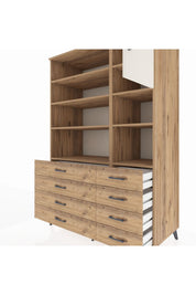 Kronos Dolap 8 Raflı 8 Çekmeceli Tek Kapaklı 132x59x195 Çam-Aytaşı/Çam