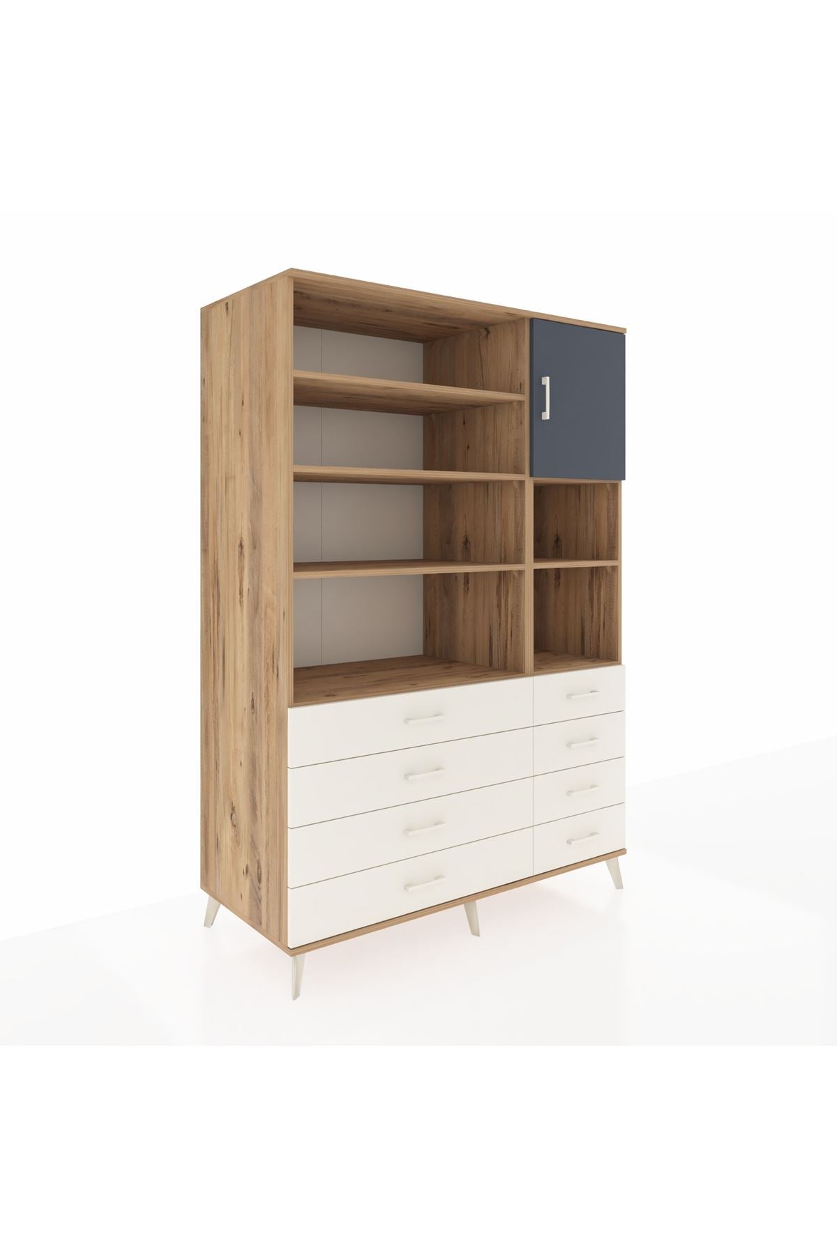 Kronos Dolap 8 Raflı 8 Çekmeceli Tek Kapaklı 132x59x195 Çam-Antrasit/Aytaşı