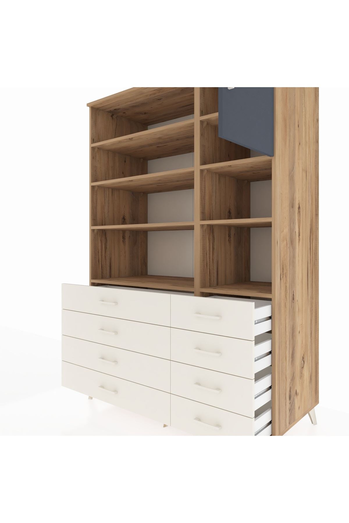 Kronos Dolap 8 Raflı 8 Çekmeceli Tek Kapaklı 132x59x195 Çam-Antrasit/Aytaşı