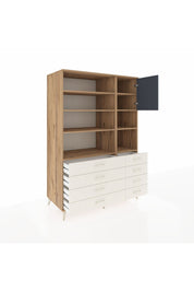 Kronos Dolap 8 Raflı 8 Çekmeceli Tek Kapaklı 132x59x195 Çam-Antrasit/Aytaşı